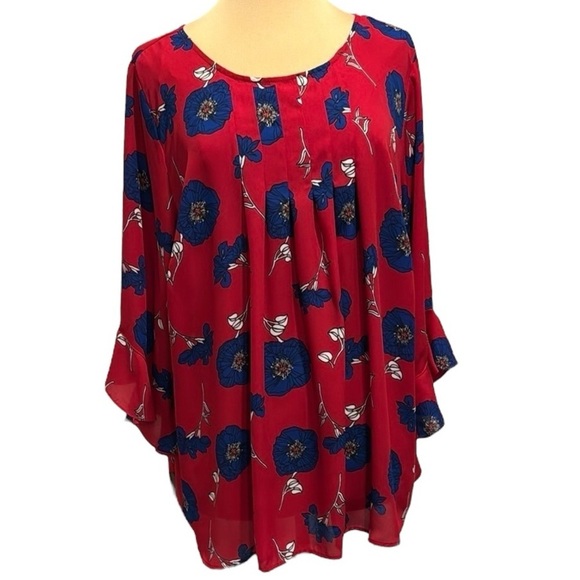 Liz Claiborne Tops - Liz Claiborne Patriotic Red White Blue Floral blouse plus size 2X